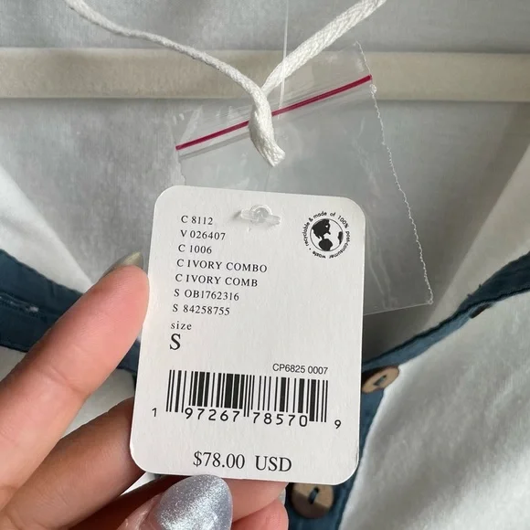 Free People White and Teal Long Sleeve Top - Picture 7 of 10